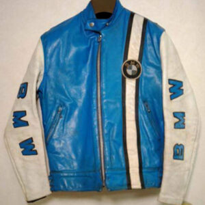 Vintage BMW Motorcycle Blue And White Leather Jacket