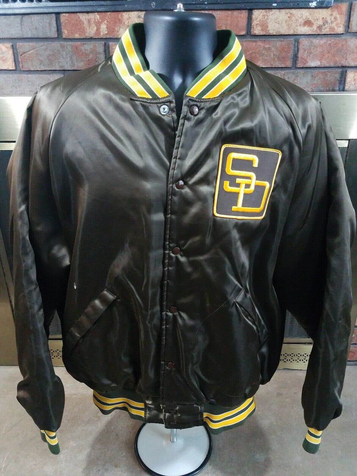 Vintage MLB San Diego Padres Black Satin Jacket (1) Vintage MLB San Diego Padres Black Satin Jacket