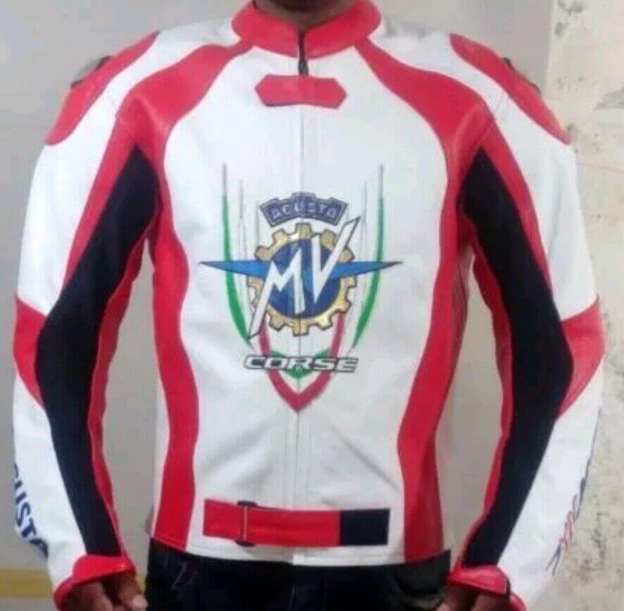 White Red MV Agusta Corse Motorcycle Leather Jacket 1 White Red MV Agusta Corse Motorcycle Leather Jacket