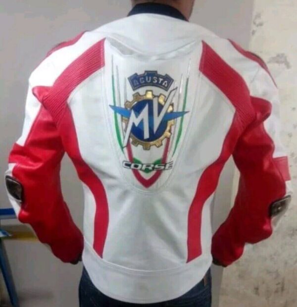 White Red MV Agusta Corse Motorcycle Leather Jacket