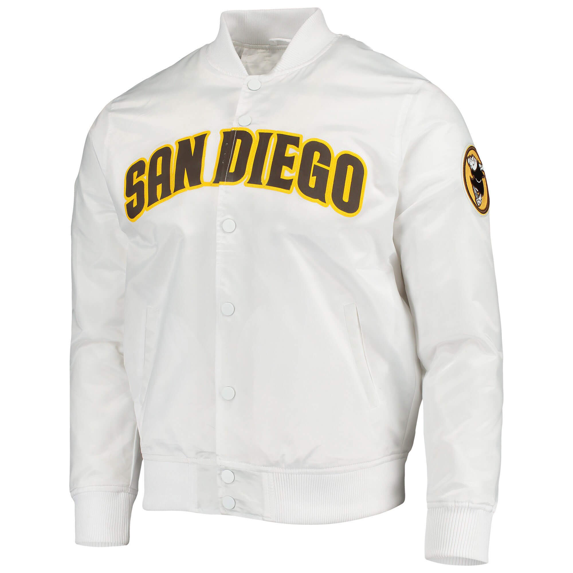 White San Diego Padres Wordmark Satin Jacket (1) White San Diego Padres Wordmark Satin Jacket
