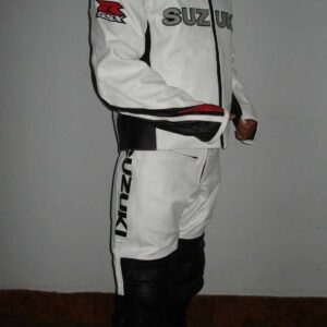 White Suzuki GSXR Motorcycle Leather Suit