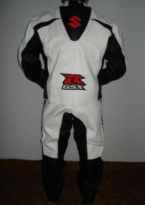 White Suzuki GSXR Motorcycle Leather Suit