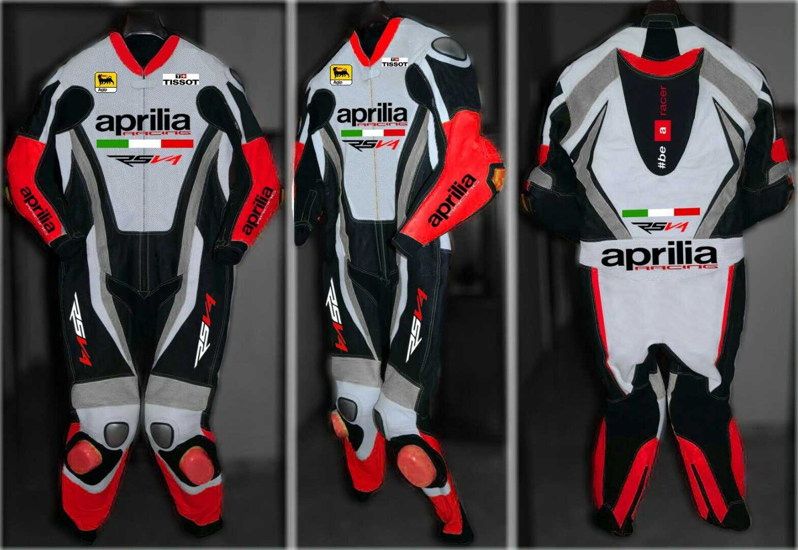 Aprilia Motorcycle Racing Gray And Black Leather Suit (1) Aprilia Motorcycle Racing Gray And Black Leather Suit