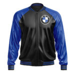 BMW Black And Blue Leather Bomber Jacket