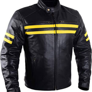 Black And Yellow Biker Leather Jacket