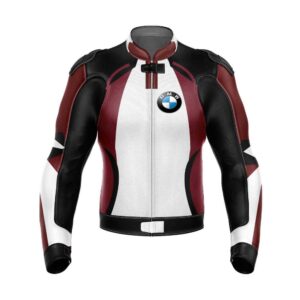Black Maroon BMW Motorcycle Racing Leather Jacket