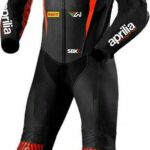 Black Red Aprilia Motorcycle Racing Leather Suit