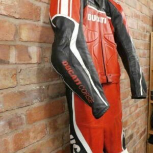 Black Red Ducati Corse Motorcycle Racing Leather Suit