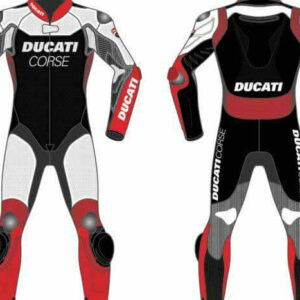 Black White Ducati Corse Motorcycle Racing Leather Suit