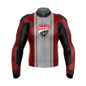 Ducati Corse Motorcycle Maroon And Gray Leather Jacket