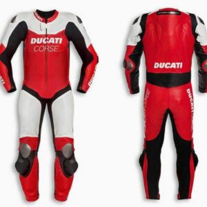 Ducati Corse Motorcycle Red And White Leather Suit