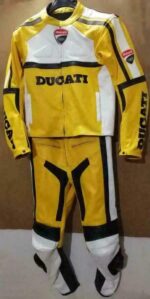 Ducati Corse Motorcycle Yellow And White Leather Suit