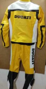 Ducati Corse Motorcycle Yellow And White Leather Suit