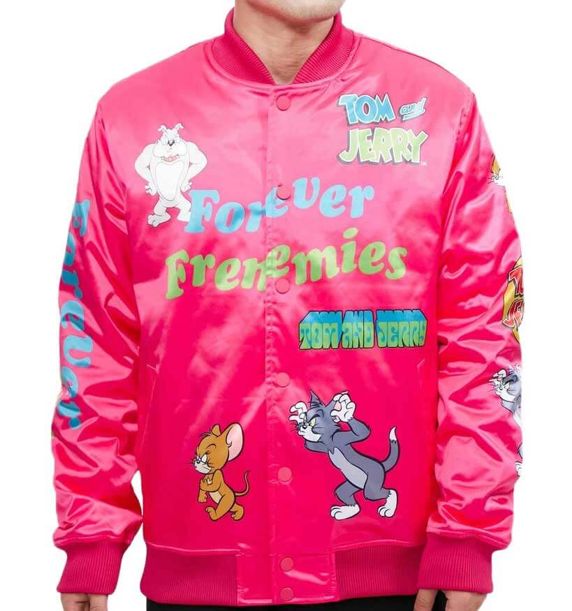 Freeze Max Pink Tom Jerry Forever Frenemies Satin Jacket - Maker of Jacket