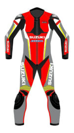 GSXR Suzuki Ecstar Motorcycle Red And Gray Leather Suit