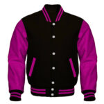 Letterman Baseball Black And Pink Varsity Jacket