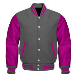 Letterman Baseball Gray And Pink Varsity Jacket