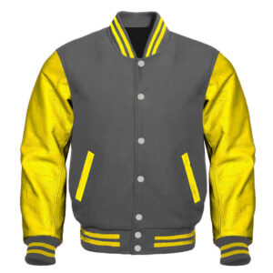 Letterman Baseball Gray And Yellow Varsity Jacket