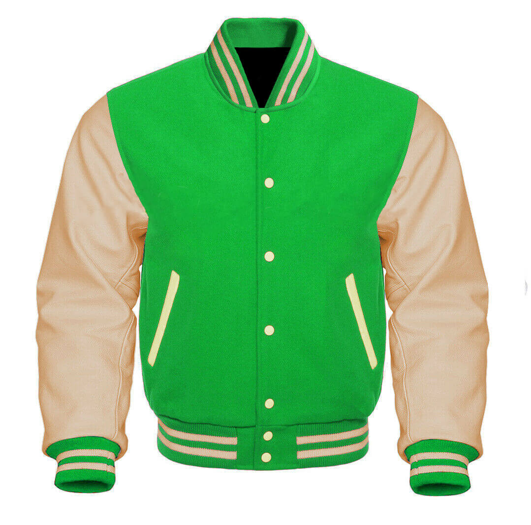 Letterman Baseball Green And Cream Varsity Jacket - Maker of Jacket