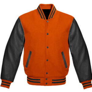 Letterman Baseball Orange And Black Varsity Jacket