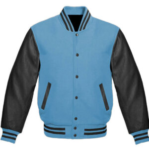 Letterman Baseball Sky Blue And Black Varsity Jacket