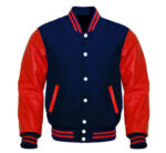Navy Blue Red Letterman Baseball Varsity Jacket Front