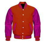 Orange Pink Letterman Baseball Varsity Jacket Front