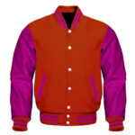 Orange Pink Letterman Baseball Varsity Jacket Front