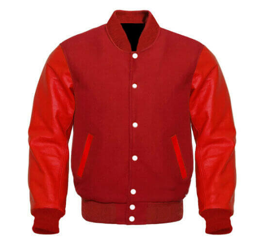 Red Letterman Baseball Varsity Jacket Front