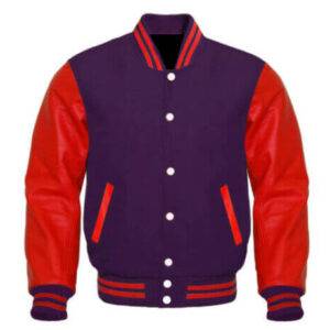 Red Purple Letterman Baseball Varsity Jacket Front