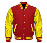 Red Yellow Letterman Baseball Varsity Jacket Front