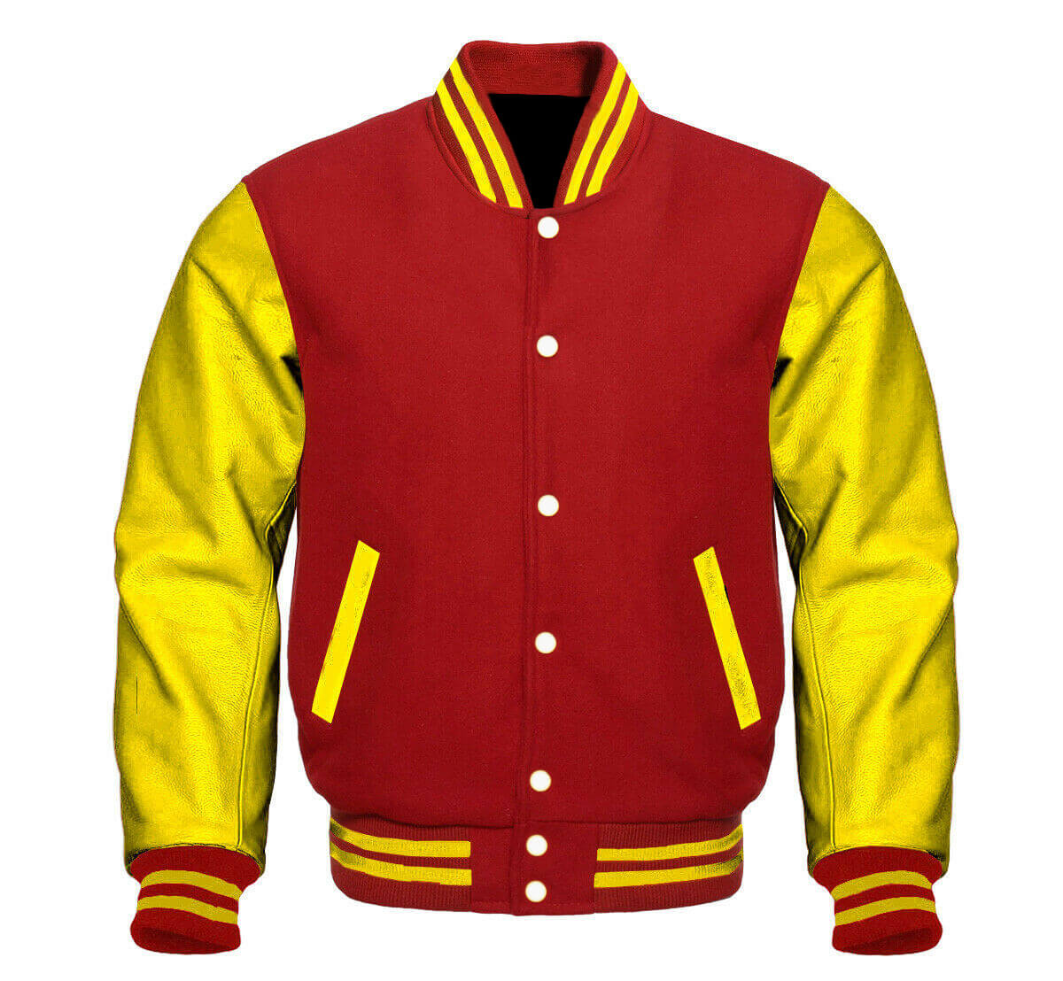 Red Yellow Letterman Baseball Varsity Jacket (1) Red Yellow Letterman Baseball Varsity Jacket Front