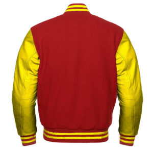 Red Yellow Letterman Baseball Varsity Jacket Back