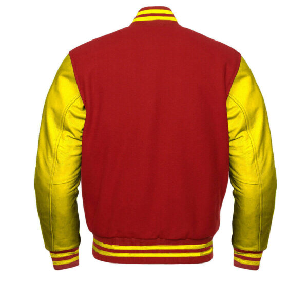 Red Yellow Letterman Baseball Varsity Jacket Back