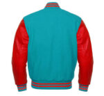 Sky Blue and Red Letterman Baseball Varsity Jacket Back