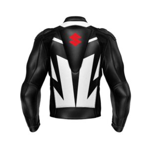 Suzuki Black And White Motorcycle Racing Leather Jacket