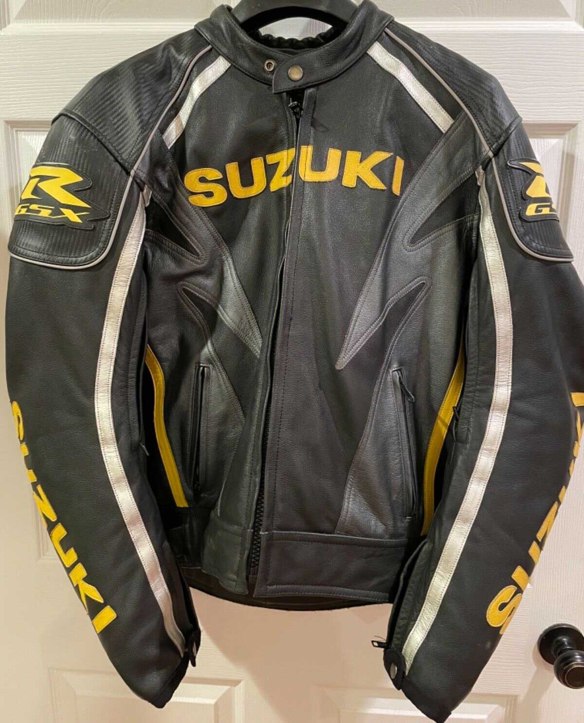 Suzuki GSXR Motorcycle Racing Black Leather Jacket Maker of Jacket