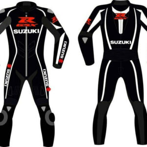 Suzuki GSXR Motorcycle Racing Black Leather Suit