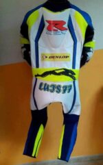 Suzuki GSXR Motorcycle Racing White Leather Suit
