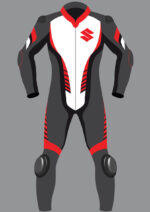 Suzuki Motorcycle Racing Gray And Red Leather Suit