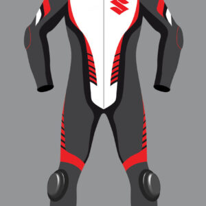 Suzuki Motorcycle Racing Gray And Red Leather Suit