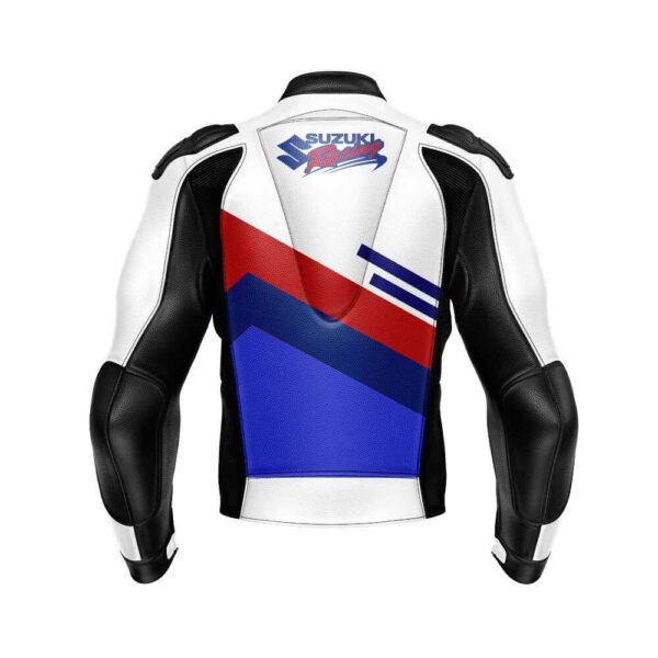 Suzuki Motorcycle Racing White Leather Jacket
