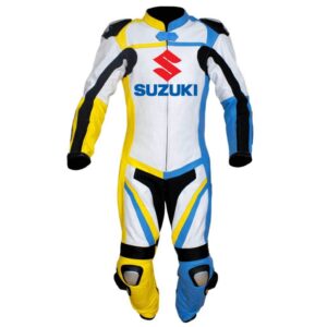 Suzuki Motorcycle Racing White Leather Suit