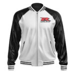 White Black Suzuki GSXR Leather Bomber Jacket