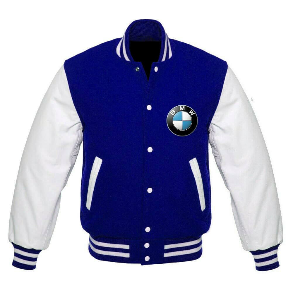 BMW Blue And White Varsity Jacket - Maker of Jacket