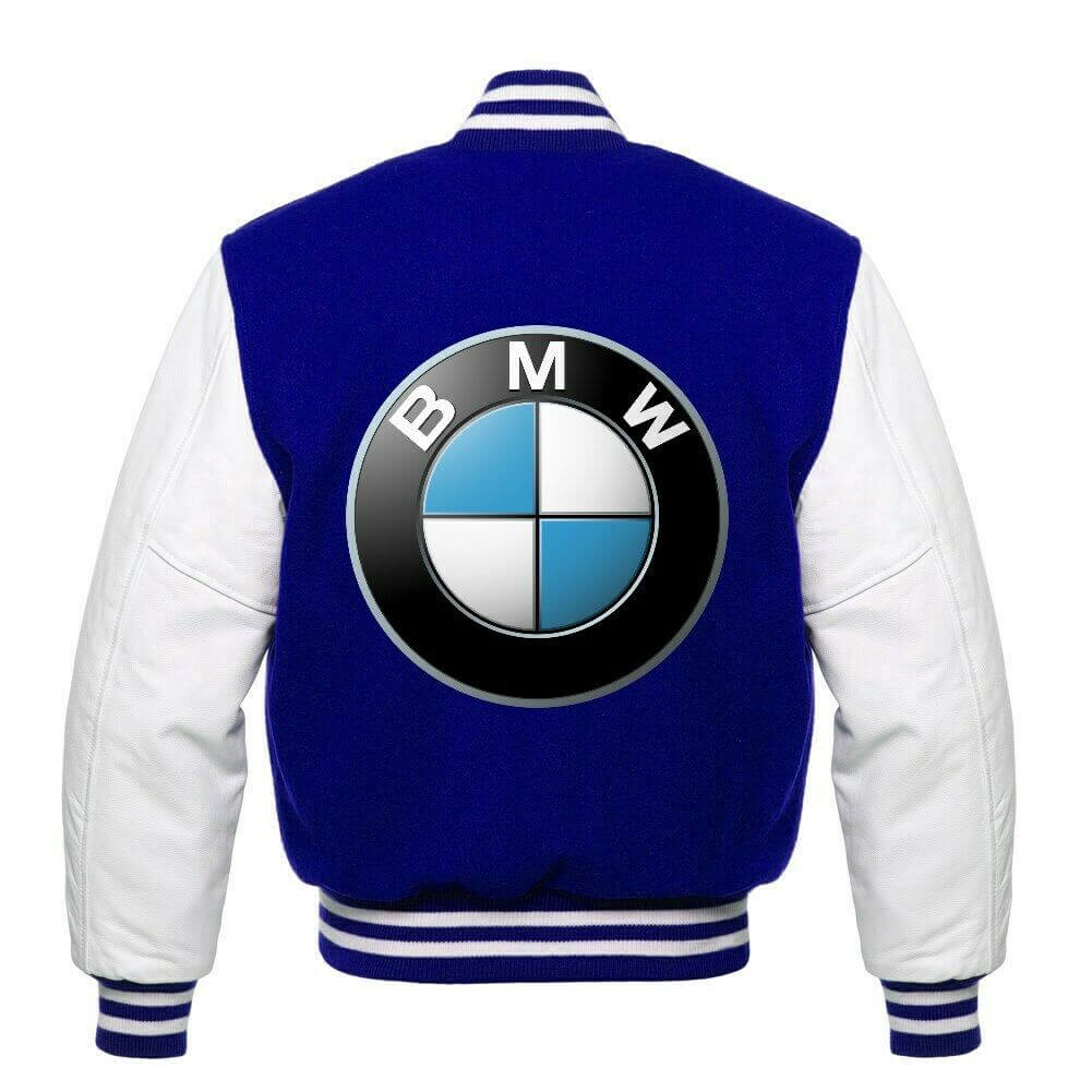 BMW Blue And White Varsity Jacket - Maker of Jacket