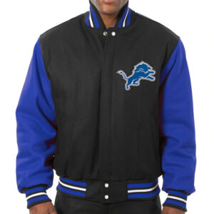 Black Blue Detroit Lions NFL Team Varsity Jacket