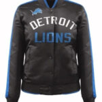 Black Detroit Lions NFL Team Satin Jacket
