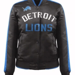 Black Detroit Lions NFL Team Satin Jacket